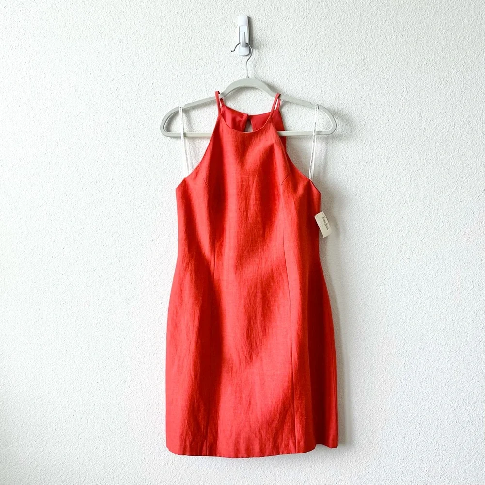 Vintage NWT Laundry by Shelli Segal Linen Silk Halter Mini Dress in Coral Sz 12